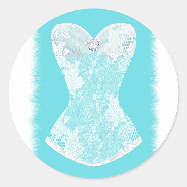 Sticker Rond Aqua Blue & White Glam Lingerie Douche Party Favor (Devant)
