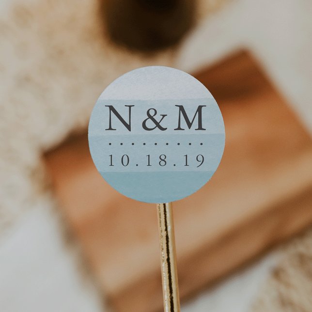 Sticker Rond Aqua Dip Dye Aquarelle Mariage Monogramme (Créateur téléchargé)