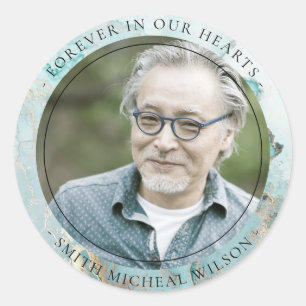 STICKER ROND AQUA DUSKY BLUE GOLD AGATE SYMPATHIE PHOTO MÉMORIA