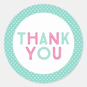 Sticker Rond Aqua et Pink Polka Dot Merci