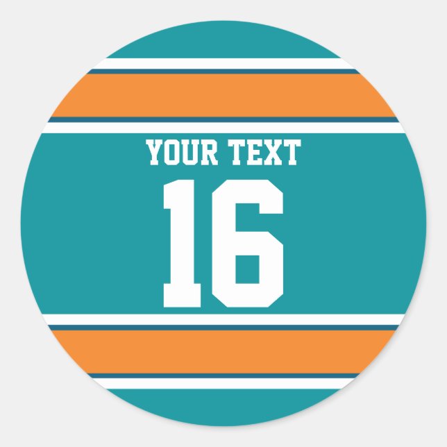 Sticker Rond Aqua Green et Orange Sport Stripes personnalisés (Devant)