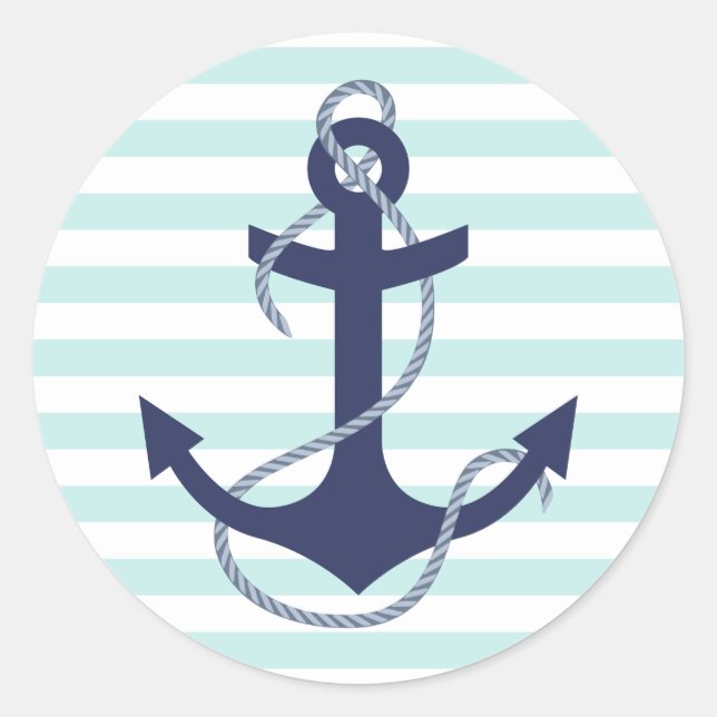 Sticker Rond Aqua nautique et rayures blanches Marine Ancre ble (Devant)