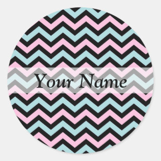 Sticker Rond Aqua rose et chevron noir