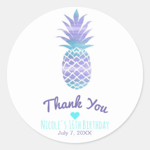 Sticker Rond Aqua Sarcelle & Violet Ananas Chic Tropical Party