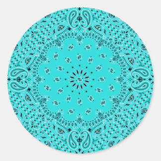 Sticker Rond Aqua Turquoise Paisley Western Bandana Scarf Impri