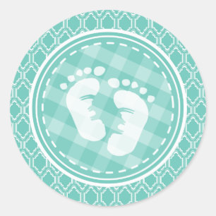 Sticker Rond Aqua Turquoise Retro Baby shower pieds bébé