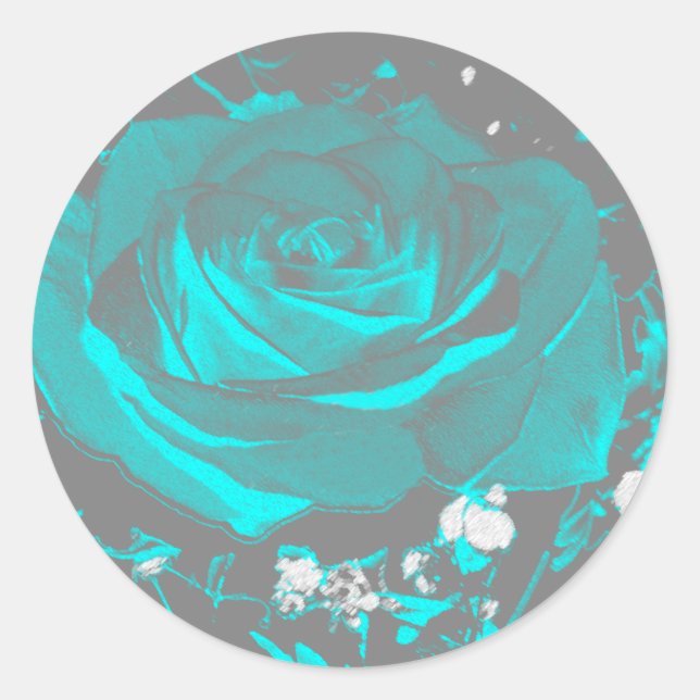Sticker Rond Aqua Turquoise Roses Rose fleurs Fleurs (Devant)