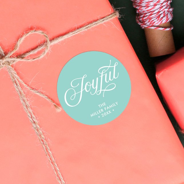 Sticker Rond Aqua Turquoise Style Cursive Joyful Holiday (Créateur téléchargé)