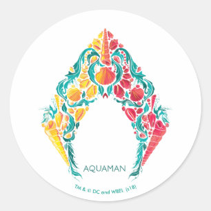 Sticker Rond Aquaman   Aquaman et logo orienté de coquillage d