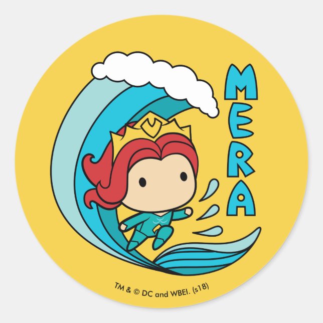 Sticker Rond Aquaman | Chibi Mera Riding Vague Graphique (Devant)