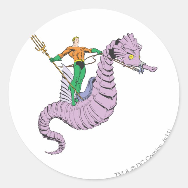 Sticker Rond Aquaman Rides Seahorse (Devant)