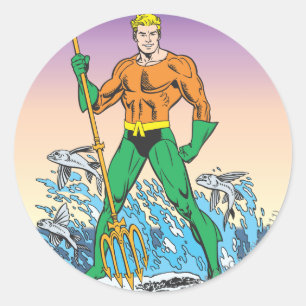 Sticker Rond Aquaman Stand Avec Spear