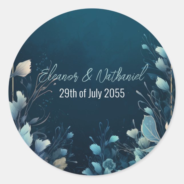 Sticker Rond Aquamarine foncée et Mariage Floral bleu Turquoise (Devant)