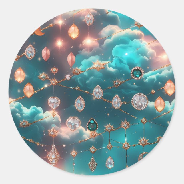 Sticker Rond Aquamarine Moon Phases Celestial Astrology (Devant)