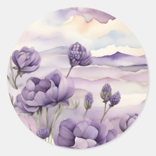 Sticker Rond Aquarelle à fleurs violettes Dreamy