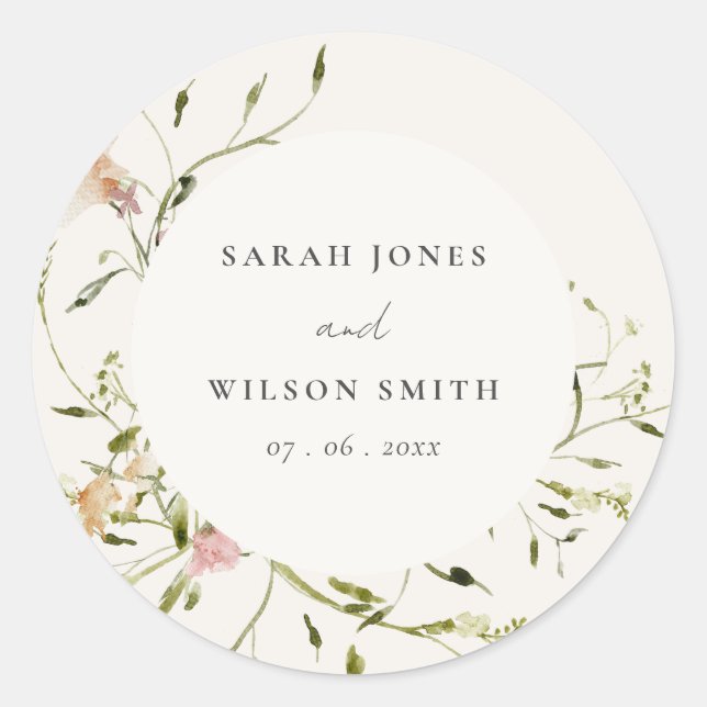 Sticker Rond Aquarelle à mousse souple couleur florale Mariage  (Devant)