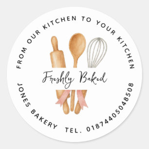 Sticker Rond Aquarelle à rouleaux, cuillère en bois et bâtonnet