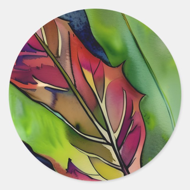 Sticker Rond Aquarelle Abstraite de la feuille d'automne (Devant)