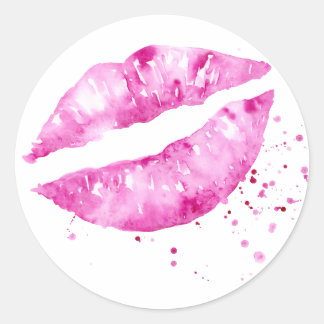 Sticker Rond Aquarelle abstraite lèvres roses