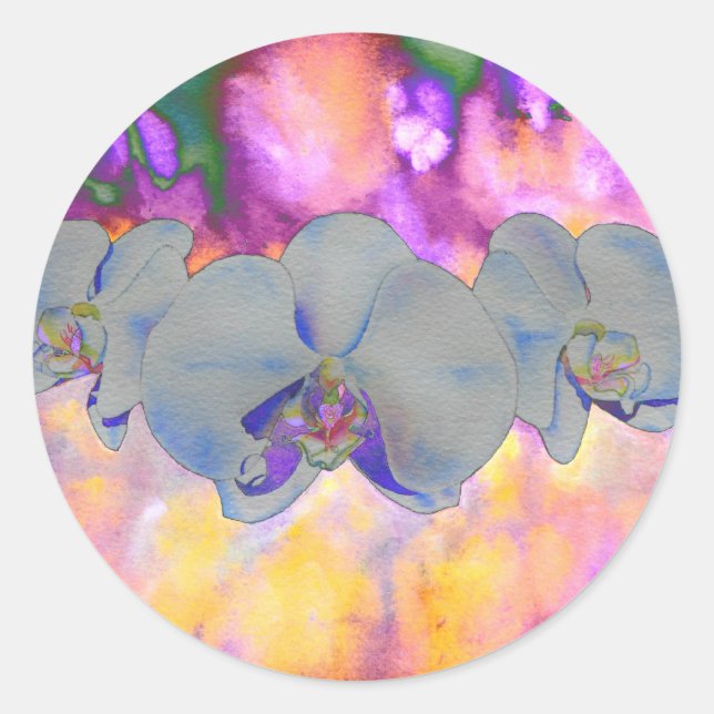 Sticker Rond Aquarelle Abstraite orchidées tropicales (Devant)