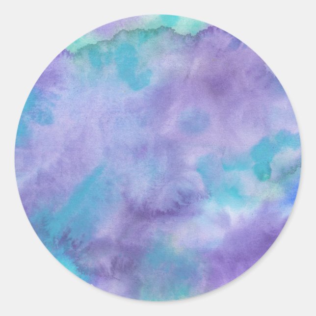 Sticker Rond Aquarelle Abstraite Turquoise violette (Devant)