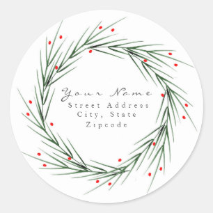 Sticker Rond Aquarelle Aiguille de pin et courge de baies