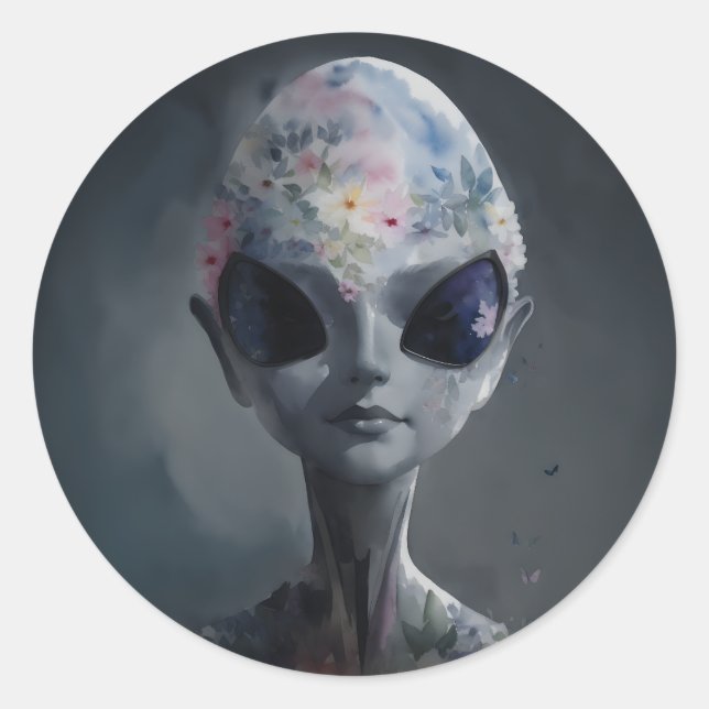 Sticker Rond Aquarelle Alien grise (Devant)