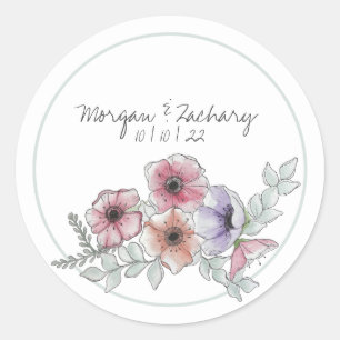 Sticker Rond Aquarelle Anémonique Floral