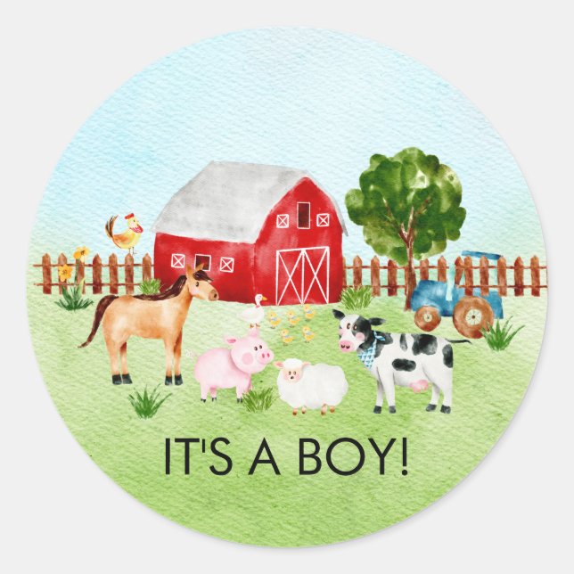 Sticker Rond Aquarelle Animaux de ferme C'est un chevalet de pr (Devant)
