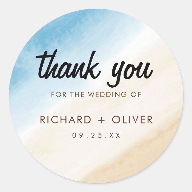 Sticker Rond Aquarelle Aqua Blue sur le Mariage de mer (Devant)