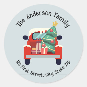 Sticker Rond Aquarelle Arbre de Noël Camion Amusants Graphisme 