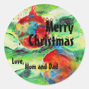 Sticker Rond Aquarelle Arbre de Noël & Ornements Personnalisé