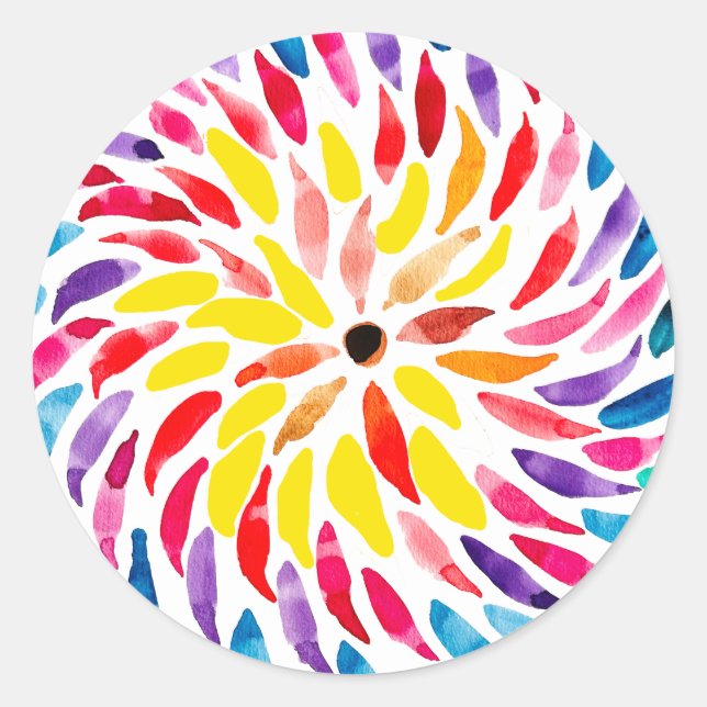 Sticker Rond Aquarelle arc-en-ciel spirale abstraite (Devant)