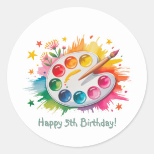 Sticker Rond Aquarelle Art Palette Âge Anniversaire