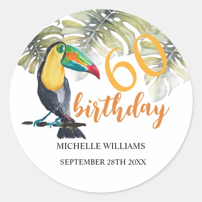 Sticker Rond Aquarelle artistique Toucan Tropical Party (Devant)