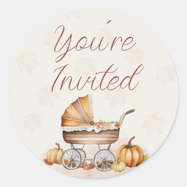 Sticker Rond Aquarelle Automne Citrouille Vous êtes invité (Devant)