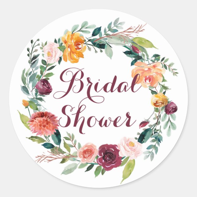 Sticker Rond Aquarelle Automne Floral Wreath Fête des mariées (Devant)
