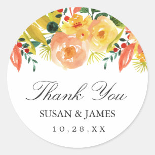 Sticker Rond Aquarelle Automne Pêche Florale Mariage Favoriser
