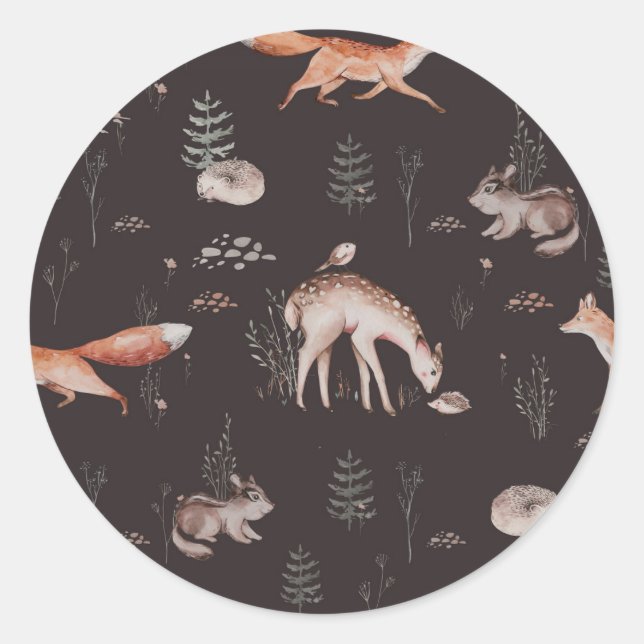 Sticker Rond Aquarelle Baby shower des animaux de bois (Devant)