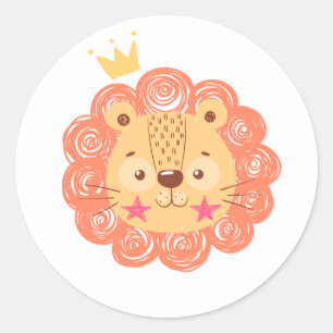 Sticker Rond Aquarelle Baby shower Lion mou