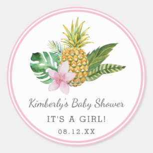 Sticker Rond Aquarelle Baby shower Luau   Rose  