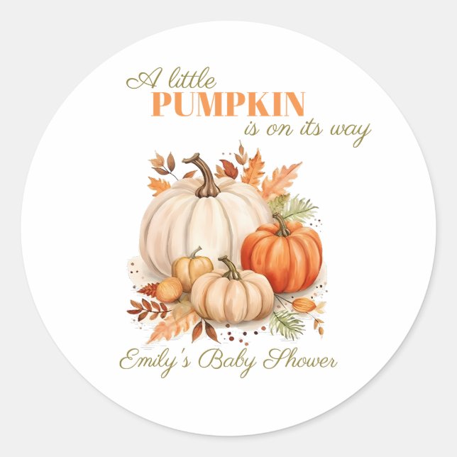 Sticker Rond Aquarelle Baby shower orange petit Citrouille (Devant)