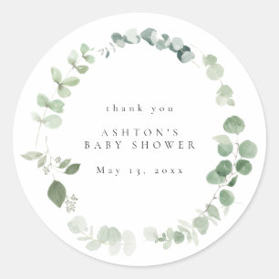 Sticker Rond Aquarelle Baby shower verdoyant