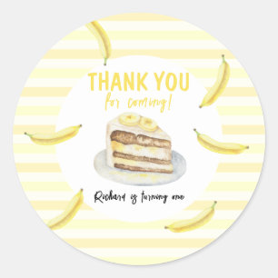 Sticker Rond Aquarelle Banana Cake Merci d'anniversaire