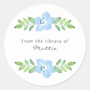 Sticker Rond Aquarelle Bébé Bleu Yeux Sangle Floral