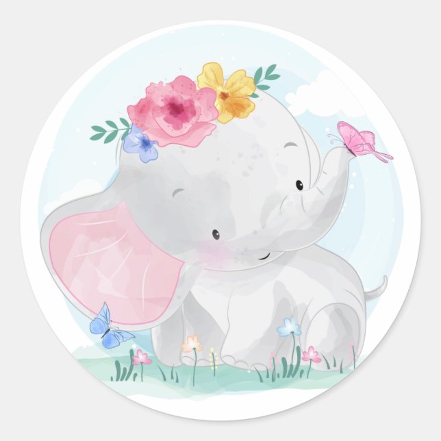 Sticker Rond Aquarelle bébé éléphant (Devant)