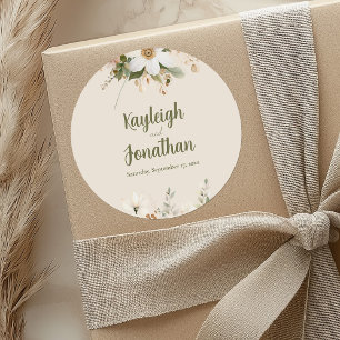 Sticker Rond Aquarelle Beige moderne Mariage Floral