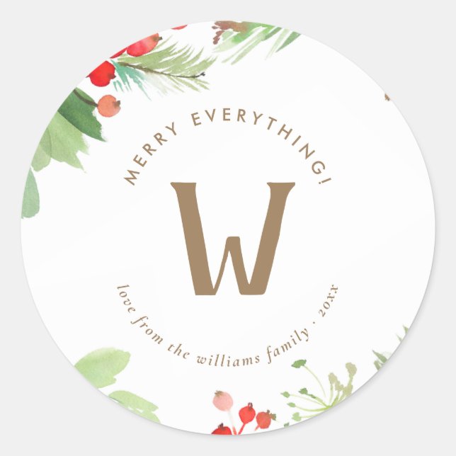 Sticker Rond Aquarelle Berries d'hiver et verdure (Devant)