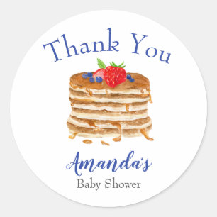 Sticker Rond Aquarelle Berry Pancake En vichy bleu Merci