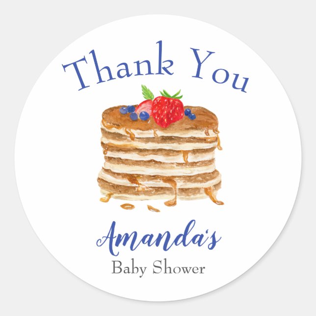 Sticker Rond Aquarelle Berry Pancake En vichy bleu Merci (Devant)
